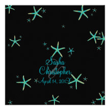 PixDezines teal+gold starfish/diy background colou Invite