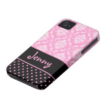PixDezines Vendome Damask/Pink+Black/DIY colour Iphone 4 Case