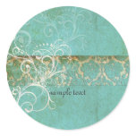 PixDezines Vintage Damask Lace / Aqua Round Stickers