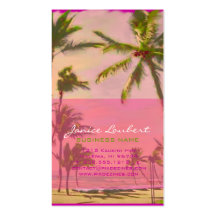 PixDezines Vintage Hawaiian Beach Scene/Pink Business Card Template