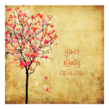 PixDezines vintage maple tree/pink+orange Invitations