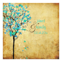 PixDezines vintage maple tree/teal+blue Custom Invite