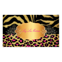 PixDezines Vintage pink cheetah, zebra+gold label Business Card Template