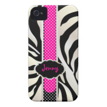 PixDezines White Zebra/Pink+Black/DIY colour Iphone 4 Case