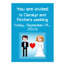 Pixel Bride and Groom - Wedding Invitation - Blue