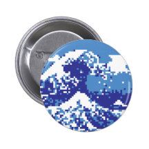Pixel Tsunami Blue 8 Bit Pixel Art Button