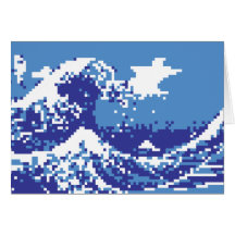 Pixel Tsunami Blue 8 Bit Pixel Art Greeting Card