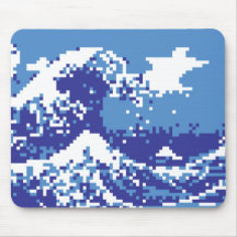 Pixel Tsunami Blue 8 Bit Pixel Art Mousepad