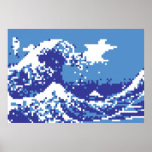 Pixel Tsunami Blue 8 Bit Pixel Art Posters