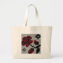 Pixelated Black, White, Red Canvas Bags