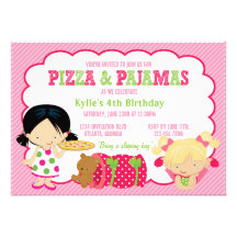 Pizza and Pyjamas Sleepover Party Custom Invitations