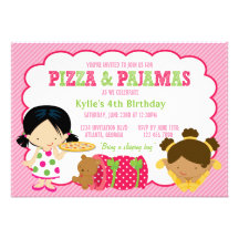Pizza and Pyjamas Sleepover Party Personalized Invitation