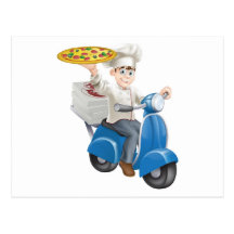 Pizza chef moped delivery postcards