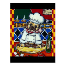 Pizza Chef Pug Postcards