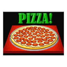 Pizza on Red Box with Big Green Lettering Personalized Invites