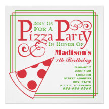 Pizza Party Birthday Custom Invite