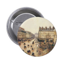 Place du Théâtre Français, Paris: Rain by Pissarro Pinback Buttons
