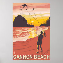 Plage et cerfs-volants - plage de canon, Orégon Poster
