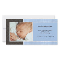 Plaid and Micro Dots Blue New Baby Photo Cards
