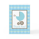 Plaid & Blue Carriage Baby Shower Thank You