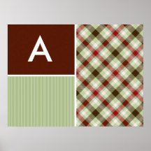 Plaid de rouge foncé et de vert sauge affiche
