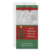 "Plaid Folk Art Christmas Tree" Customized Photo Card