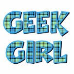 Plaid Geek Girl Blue and Green Cut Out