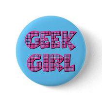 Plaid Geek Girl Design Buttons