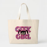 Plaid Geek Girl with Graphic Bags