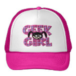 Plaid Geek Girl with Graphic Hats