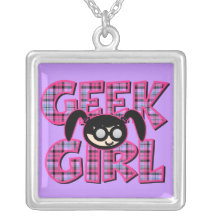 Plaid Geek Girl with Graphic Pendant