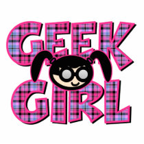 Plaid Geek Girl with Graphic Photo Cut Out