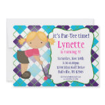 Plaid Golfer Girl Golf Birthday Party Invitation