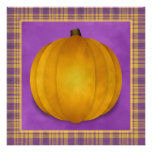 Plaid Halloween Party Orange Purple Pumpkin Invite