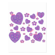 Plaid Heart & Floral Love Postcards
