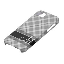 Plaid Pattern with Monogram - black white grey