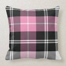 Plaid pink trendy glossy throw pillows