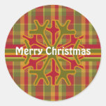 Plaid & Stripes Snowflake Sticker  Red Green Tan