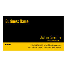 Plain Black & Yellow Pharmacist Business Card