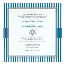 Plain Blue stripes wedding invitations