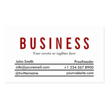 Plain Red Title Proofreading Business Card