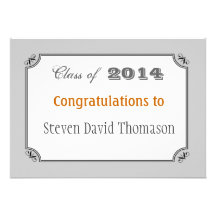 Plain, simple grey and white graduation custom invites