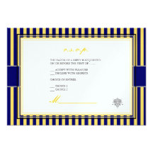 Plain yellow+navy blue stripes rsvp invitations