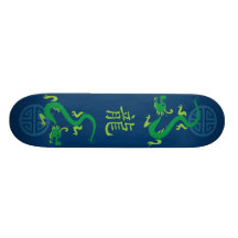 Planche à roulettes chinoise verte de dragon