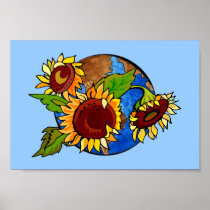 Planet Earth Sunflowers Poster