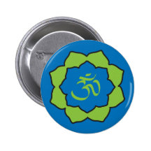 Planet Om blue/green Om Lotus Pinback Buttons
