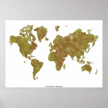 Planisphere doré fantaisie - carte du monde affiche