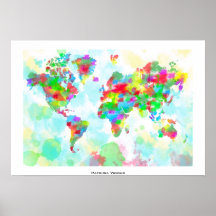 Planisphere fantaisie d'aquarelle - carte du monde affiches