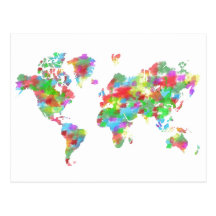 Planisphere fantaisie d'aquarelle - carte du monde cartes postales
