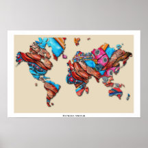 Planisphere lunatique - carte du monde affiches